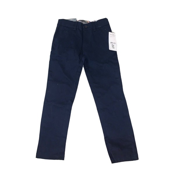 EDDIE BAUER BOYS SCHOOL PANTS  ADJUSTABLE WAIST SZ 5 NAVY BLUE SKINNY STYLE NWT - Picture 1 of 5